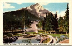 VINTAGE POSTCARD VIEW OF CASCADE MOUNTAIN FROM THE ADMINISTRATION BUILDING BANFF