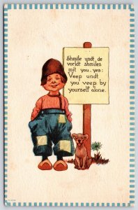 Smile And The World Smile Cute Little Boy With His Dog Smiley Faces  Postcard