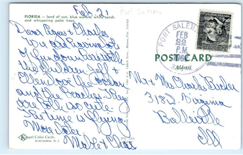 *1960s Port Salerno Florida Post Mark Beach Classic Old Car Vintage Postcard C71 United States