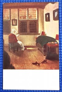 Vtg Interior of a Dutch Room Woman Reading Book by Pieter de Hooch Art Postcard