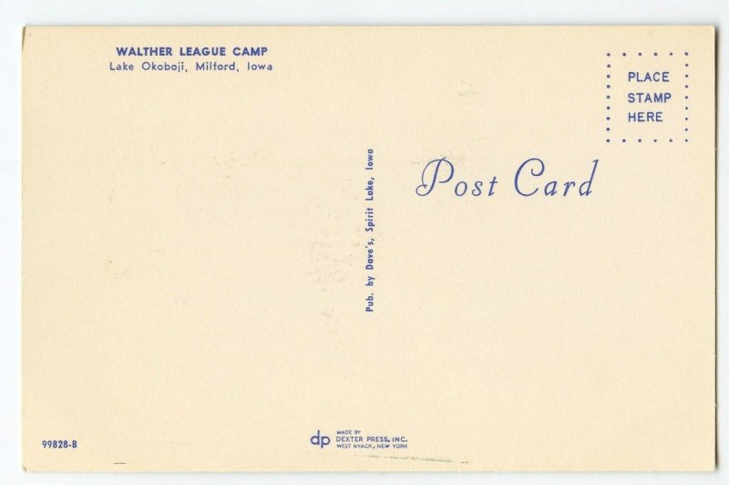 Postcard Walther League Camp Flag Pole Lake Okoboji Milford Standard View Card 