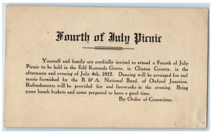 1912 Fourth Of July Picnic Oxford Junction Iowa IA Antique Invitation Postcard