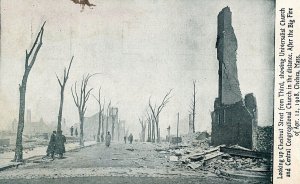 Postcard  Chestnut Street and Universal Church Chelsea, MA after 1908  Fire.