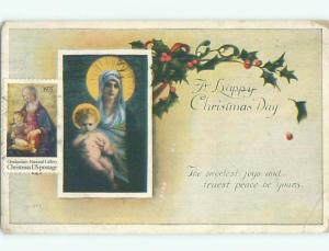 Pre-Linen christmas SOMEONE PUT 1975 STAMP ON 1920 JESUS AND MARY POSTCARD J1826