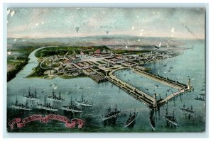 1907 Jamestown Exposition Aerial View Bird's Eye Ships Unposted Balloon Postcard 