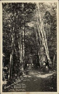 Lake George New York NY Shelving Rock Road Under Birches Real Photo Postcard
