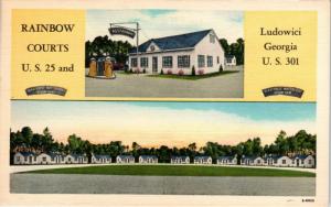 LUDOWICI, GA Georgia  RAINBOW COURTS GAS Pumps   c1940s Roadside  Postcard