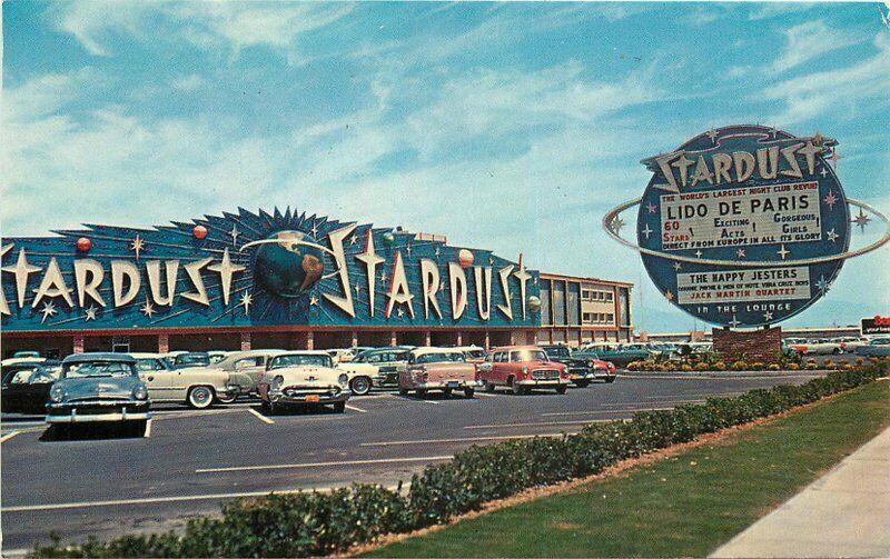 Autos Las Vegas Nevada Stardust Hotel Postcard Western Resort marquee 3465