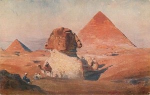 Postcard Egypt Sphynx and pyramids camel