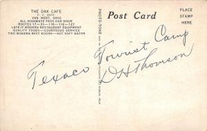 D3/ Van Wert Ohio Postcard c1940s Oak Cafe Interior Restaurant 