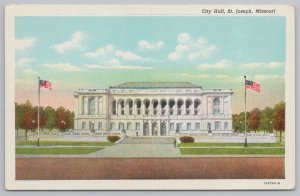 Linen~City Hall Building St Joseph Missouri~Vintage Postcard