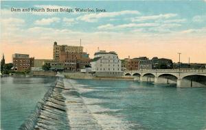 IA, Waterloo, Iowa, Dam and Fourth Street Bridge, Tichnor No. A-52281