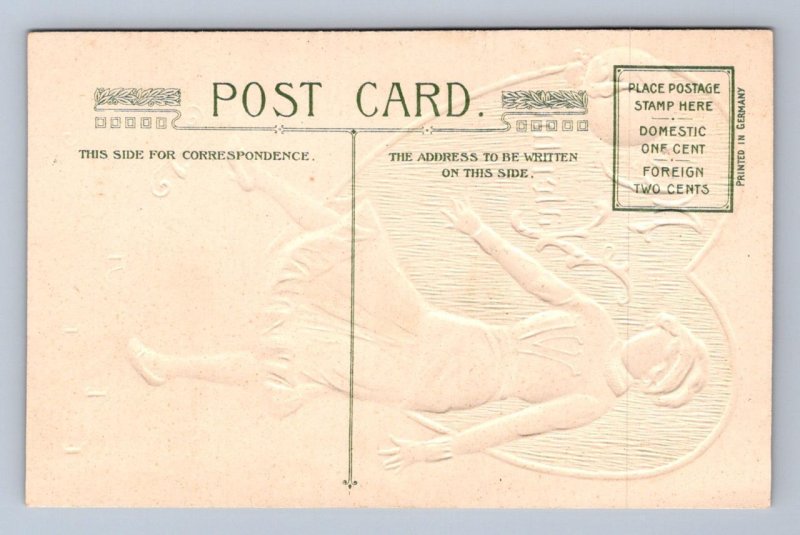 VALENTINE HOLIDAY SCHMUCKER WINSCH WOMAN HEART FOOTBALL POSTCARD (1911)