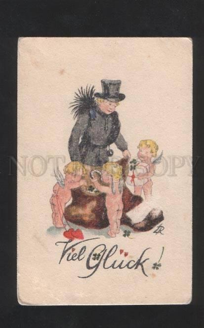 072829 Chimney Sweep & NUDE Winged ANGELS vintage RARE PC