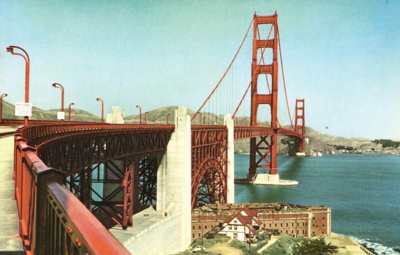 Vintage Postcard Famed Golden Gate Bridge Largest Span San Francisco Calofornia