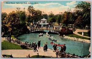 Detroit Michigan c1910 Postcard Band Stand Belle Isle park Boaters