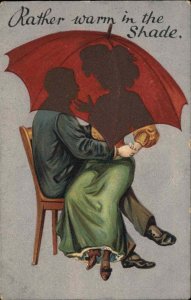 Valentine Woman on Man's Lap Umbrella Silhouette c1910 Vintage Postcard