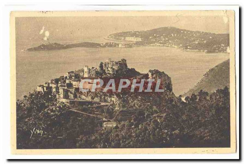 Eze Old Postcard General view of the village taking the road to the Great Nic...