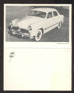 1949 FORD FOUR DOOR VINTAGE CAR DEALER ADVERTISING POSTCARD DOUBLE FOLDOUT