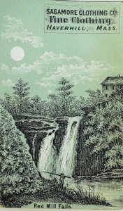 1870's-80's Sagamore Clothing Co Night Scene Moon Red Mill Falls P43