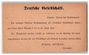 1890 Deutiche Geiellchait Omaha German Society Nebraska NE Postal Card