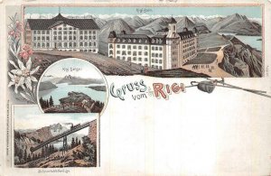 GRUSS VOM RIGI SWITZERLAND TOWN & TRAIN VIEW POSTCARD (c. 1900)