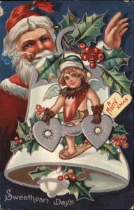 Christmas Sweetheart Ser 1 Santa Claus Cupid on Snowshoes c1910 PC