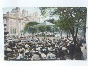 Patrons Pay 1d to Listen to Band in Municipal Gardens Southport Vintage Postcard