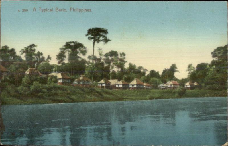 A Typical Bario - Philippines - Thatch Roof Homes c1910 Postcard