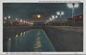 Panama Canal Gatun Locks By Moonlight Vintage Postcard C180