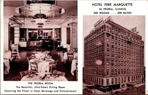 Vtg Peoria Illinois IL Hotel Pere Marquette Restaurant Dining Room Postcard