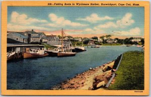 1950's Cape Cod MA-Massachusetts, Fishing Boats Wychmere Harbor, Postcard