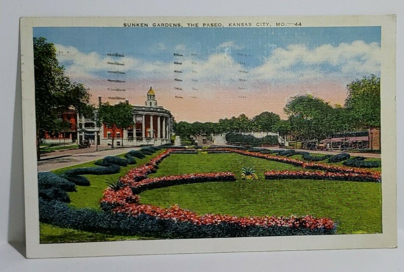 Vintage Postcard Sunken Gardens The Paseo Kansas City MO 1941 Linen Reese Mich