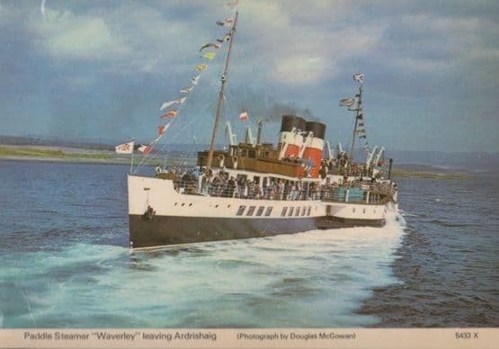 Paddle Ship Steamer Waverley Leaving Ardrishaig Agryll & Bute Postcard