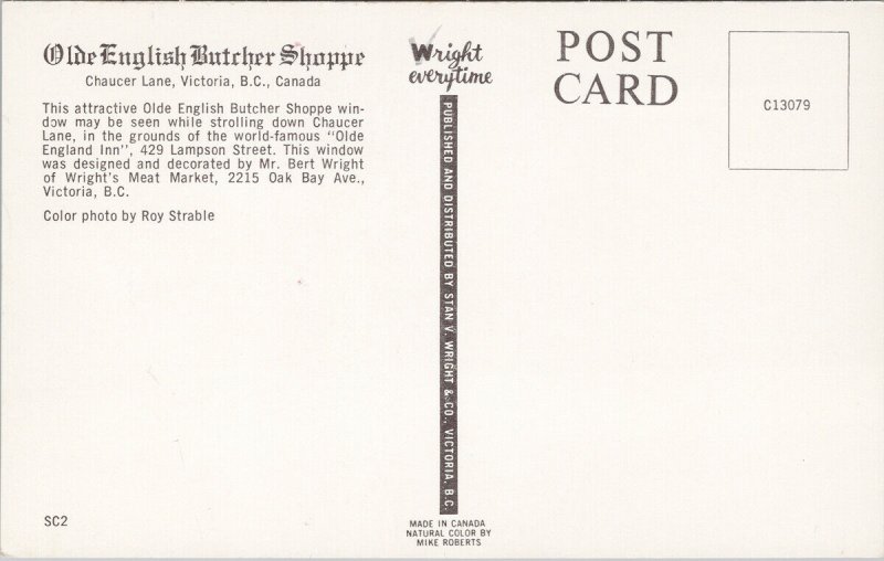 Victoria BC Olde English Butcher Shoppe Unused Vintage Postcard F25