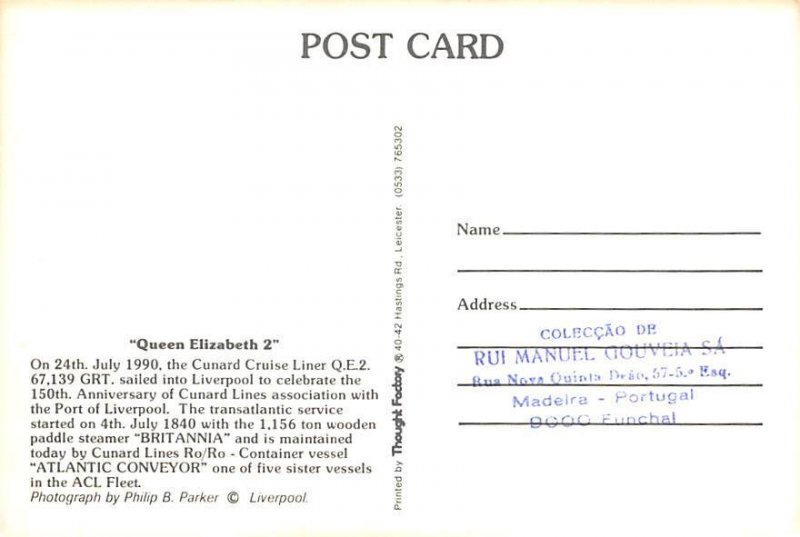 Queen Elizabeth 2 Cunard Line & Interior Vies Ship Unused 