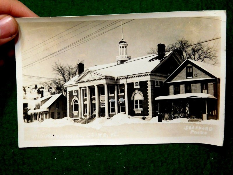 Vintage RPPC Post Office Soldier's Memorial, Stowe, VT Real Photo Postcard P24