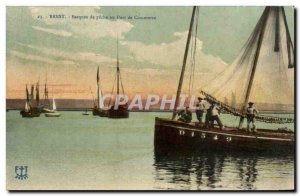 Old Postcard Brest Fishing Boats in the Port Of Commerce Charter