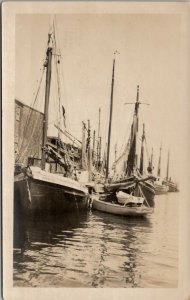 RPPC Port Scene Sailboats Sloop Boat Ebenzer Dockside Photo Postcard V14