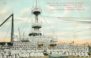 c1907 Postcard; Crew of US Battleship Louisiana at Attention on Deck, Unposted