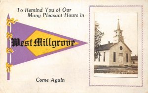 H61/ West Millgrove Ohio RPPC Pennant Postcard c1910 Church Building 157
