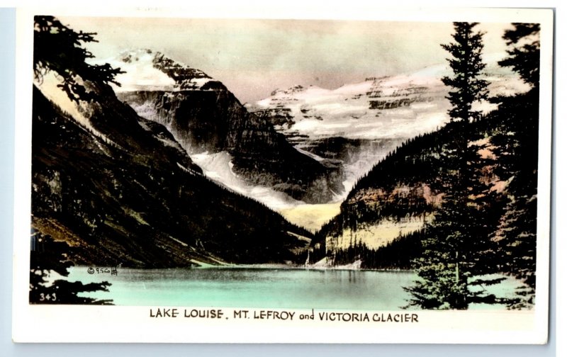 C. 1910 Lake Louise Mt. Lefroy Hand Colored Canada. Postcard F144E