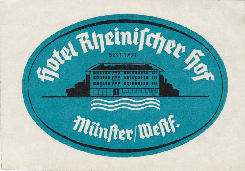 Germany Muenster Hotel Rheinischer Hof Vintage Luggage Label sk3277
