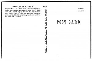 Fire Truck Engine - Fireman Postcard -  Pawtucket, Rhode Island