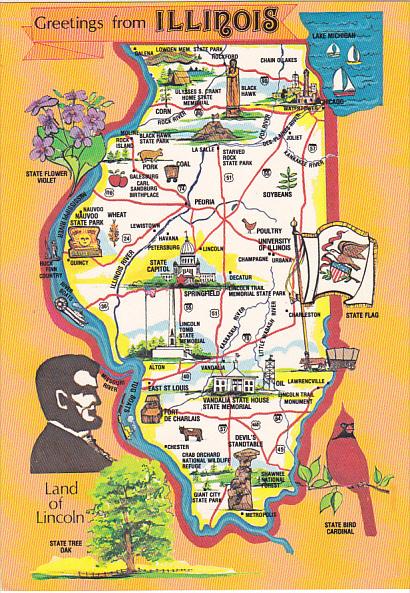 Greetings From Illinois Land Of Lincoln With Map