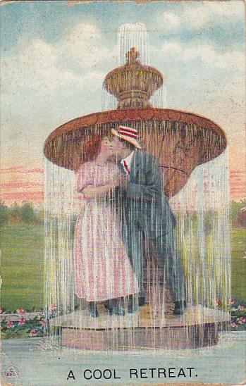 Bamforth Romantic Couple Under Fountain A Cool Retreat 1911
