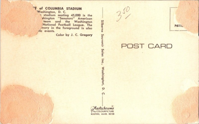 c1960 Washington DC Postcard District Columbia Stadium Senators Baseball JW15