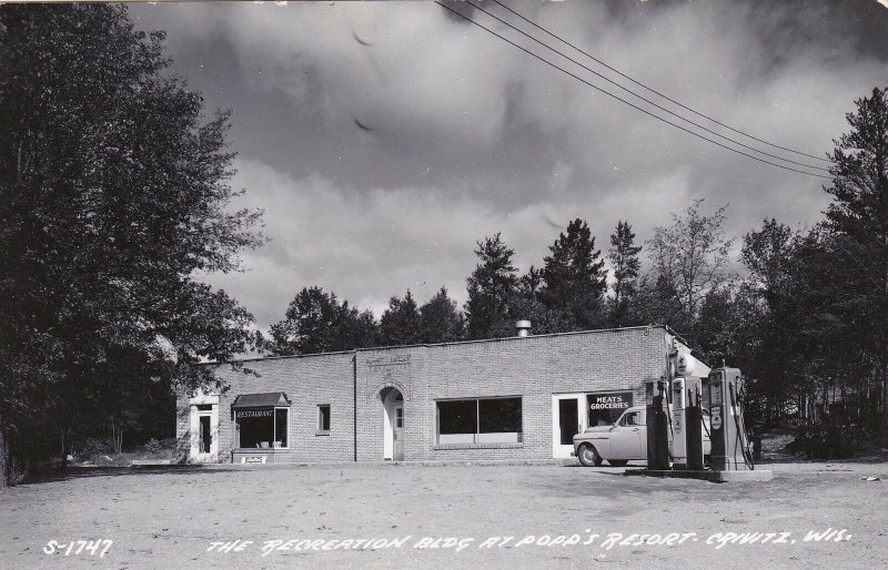 Recreation Building & Gas Station Popp's Resort Crivitz Wisconsin Real Photo 03