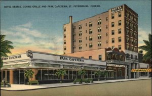 St. Petersburg Florida FL Hotel Dennis Grille Cafeteria Linen Vintage Postcard