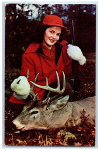 c1960's Greetings From Indianapolis Indiana IN Young Girl Hunting Deer Postcard